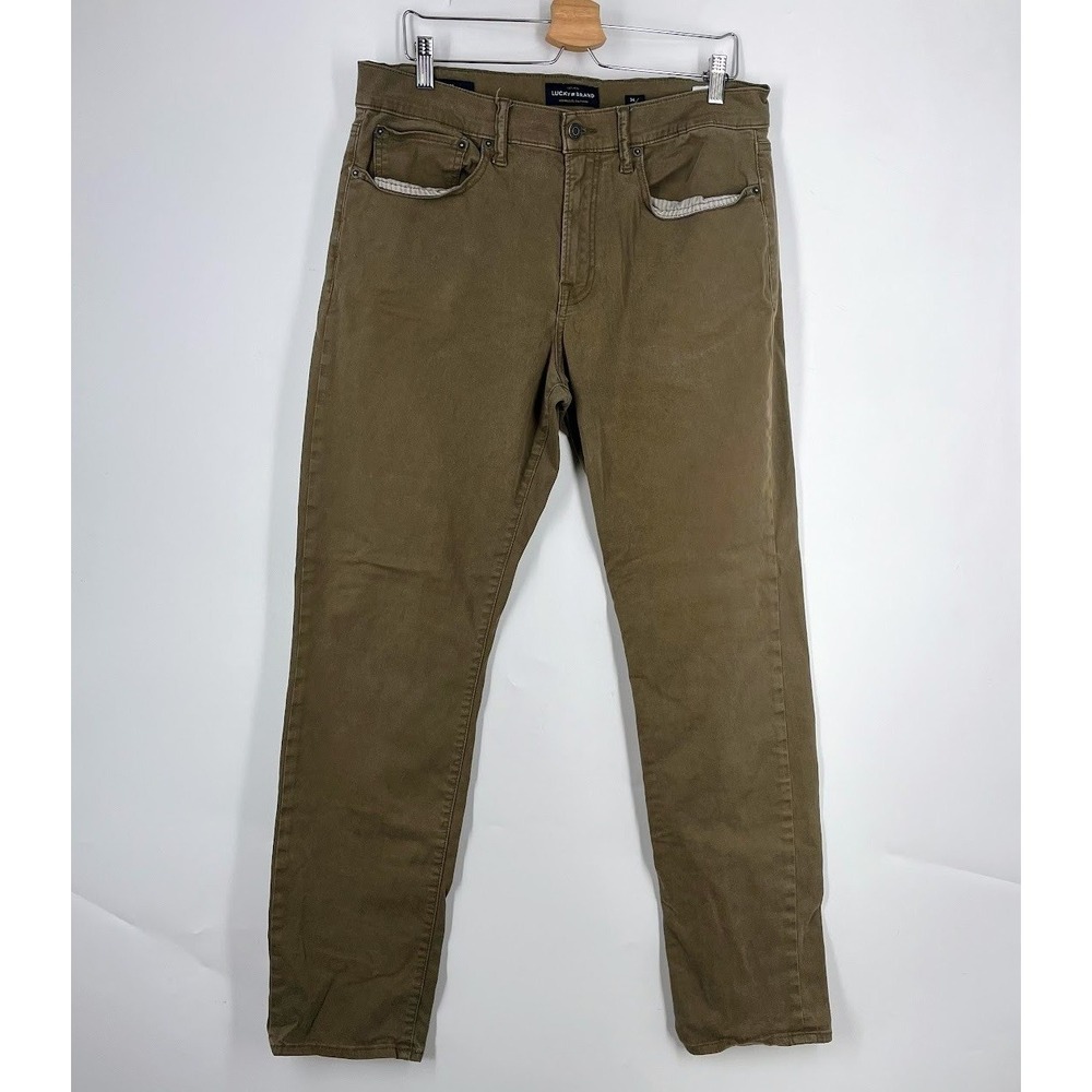 Lucky Brand 121 Slim Straight Leg Pants Mens 34x32 Brown Olive 7M12598 IVYG‎